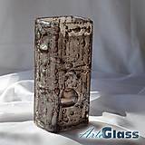 Dekorácie - Váza hnedá české bublinové sklo výška 20 cm hranatá - 12115306_