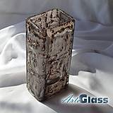 Dekorácie - Váza hnedá české bublinové sklo výška 20 cm hranatá - 12115308_