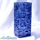 Dekorácie - Váza modrá české bublinové sklo výška 30 cm hranatá - 12116208_