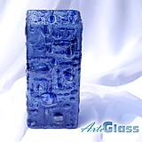 Dekorácie - Váza modrá české bublinové sklo výška 30 cm hranatá - 12116209_