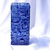 Dekorácie - Váza modrá české bublinové sklo výška 30 cm hranatá - 12116210_