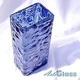 Dekorácie - Váza modrá české bublinové sklo výška 30 cm hranatá - 12116213_