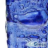 Dekorácie - Váza modrá české bublinové sklo výška 30 cm hranatá - 12116214_