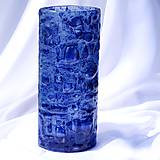 Váza modrá české bublinové sklo výška 30 cm oblá