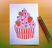 Kresby - Cupcake - kreslená pohľadnica - 12114687_