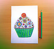 Kresby - Cupcake - kreslená pohľadnica - 12114690_