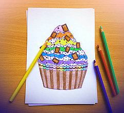 Kresby - Cupcake - kreslená pohľadnica (dúhová stracciatella) - 12114685_