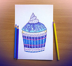 Kresby - Cupcake - kreslená pohľadnica (slivkový) - 12114686_