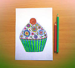 Kresby - Cupcake - kreslená pohľadnica - 12114690_