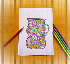 Kresby - Džbán/váza - kreslená pohľadnica (vlny dúhy) - 12114693_