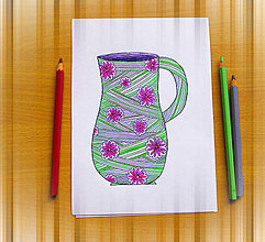 Kresby - Džbán/váza - kreslená pohľadnica (kvietky) - 12114697_
