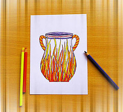 Kresby - Džbán/váza - kreslená pohľadnica (oheň) - 12114702_