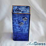 Dekorácie - Váza modrá české maľované sklo s platinou výška 20 cm hranatá - 12117782_