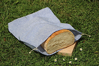 Úžitkový textil - Ľanové vrecko na chlieb pásik tmavý - 12124649_