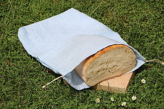 Úžitkový textil - Ľanové vrecko na chlieb pásik svetlý - 12124674_