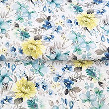 Textil - modré kvety, 100 % sanforizovaná bavlna Španielsko, šírka 150 cm - 12124926_