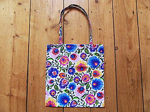 Nákupné tašky - Nákupná bavlnená taška - folk - farebné kvety - 12127407_