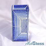 Dekorácie - Váza modrobiela črepové sklo výška 30 cm hranatá dúhový vzor - 12124710_