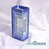 Dekorácie - Váza modrobiela črepové sklo výška 30 cm hranatá dúhový vzor - 12124711_