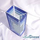 Dekorácie - Váza modrobiela črepové sklo výška 30 cm hranatá dúhový vzor - 12124712_