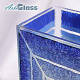 Dekorácie - Váza modrobiela črepové sklo výška 30 cm hranatá dúhový vzor - 12124713_