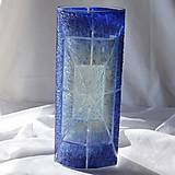 Váza modrobiela črepové sklo výška 30 cm oblá dúhový vzor