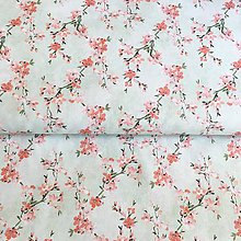 Textil - Sakura na mentolovej, 100 % predzrážaná bavlna Španielsko, šírka 150 cm - 12128572_