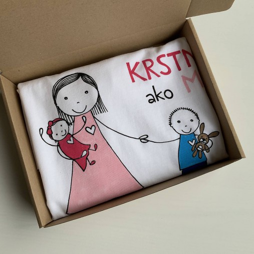 Originálne maľované tričko s 3 postavičkami (KrstnÁ + dievčatko + chlapec)