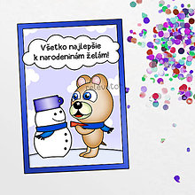 Papiernictvo - Macko Ivan pohľadnica (stavanie snehuliaka) - 12130117_