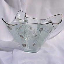 Dekorácie - Váza atypická autorský originál priehľadné sklo s platinou a kovom výška 25 cm - 12134609_