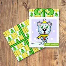 Papiernictvo - Vianočná pohľadnica/darček - ľadový medvedík a vianočné cukrovie (stromčekový) - 12133119_