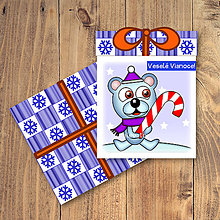 Papiernictvo - Vianočná pohľadnica/darček - ľadový medvedík a pásikavé lízatko - 12133122_