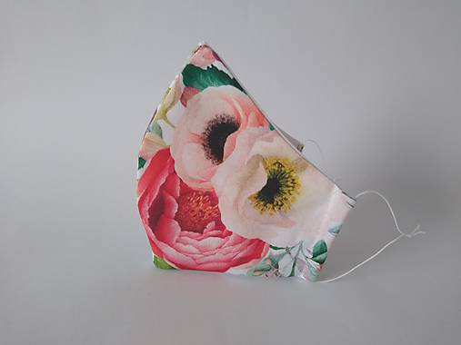 Dizajnové rúško ruže prémiová bavlna antibakteriálne s časticami striebra dvojvrstvové tvarované (Dámske antibakteriálne vnútro)