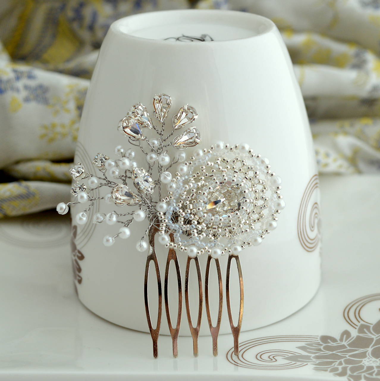 Čipkovaný mini hrebienok (Swarovski, Preciosa)