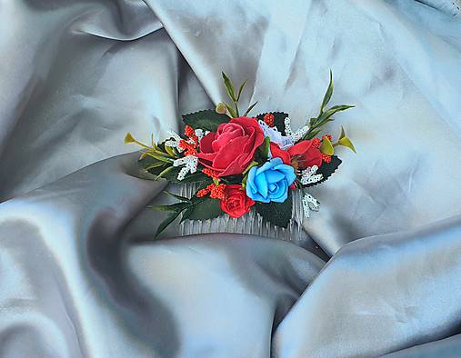 Ozdoby do vlasov - Folklórny kvetinový hrebienok  - 12139298_