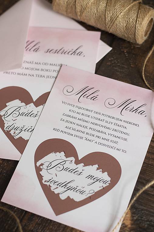 Papiernictvo - Pozvánka pre družičku/svedka - Ružový akvarel (Pozvánka svedkyňa A6 + bledoružová obálka) - 12139388_