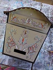 Nádoby - Béžovo - zelenkava maľovaná poštová schránka - 12144401_