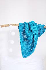 Úžitkový textil - Vlnená pletená deka - azúrová modrá - 12147267_