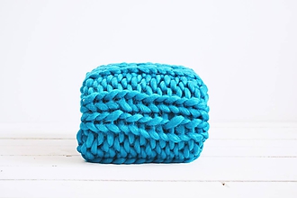Úžitkový textil - Vlnená pletená deka - azúrová modrá (Vlnená pletená deka - azúrová modrá) - 12147271_
