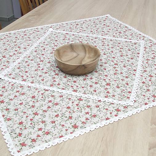 Úžitkový textil - LISA 2 - vínové ružičky na režnej - obrus štvorec (40 cm x 40 cm) - 12145079_
