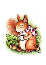 Kresby - Veverička s kávou - reprodukcia - 12150315_