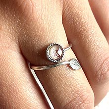 Prstene - Simple Leaf Light Pink Tourmaline Ag925 Ring / Strieborný prsteň so svetloružovým turmalínom - 12152835_