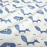 Textil - IP114 Bavlnená látka 50 x 80 cm  (Biela s modrými líškami) - 12155773_