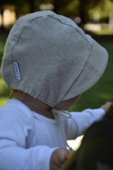 Detské čiapky - Baby čepiec 100% ľan-piesková - 12157693_