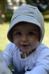 Detské čiapky - Baby čepiec 100% ľan-piesková - 12157696_