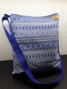 Veľké tašky - Tašky s folk motīvom (Modrá s bavlneným popruhom) - 12160637_