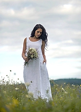 Šaty - Lněné maxi šaty Bílé - 12159236_