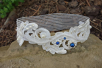 Spodná bielizeň - svadobný podväzok Ivory + kráľovská modrá - /19€/ - 12161984_