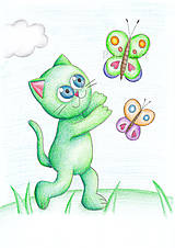 Kresby - Mačacia radosť - motýle - 12162792_