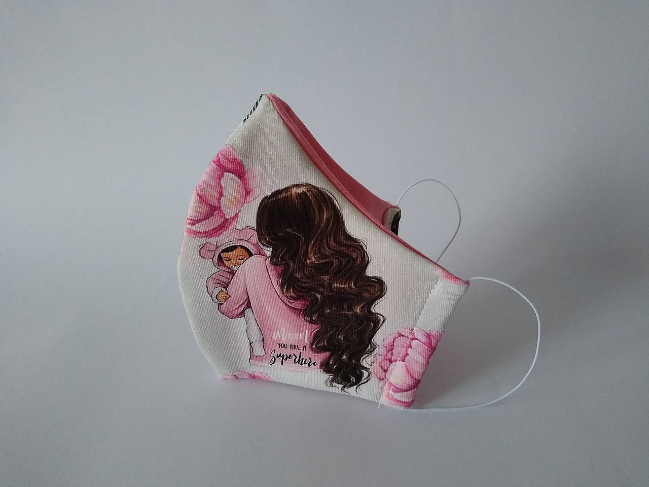 Dizajnové rúško mama - superhrdinka girl tvarované dvojvrstvové